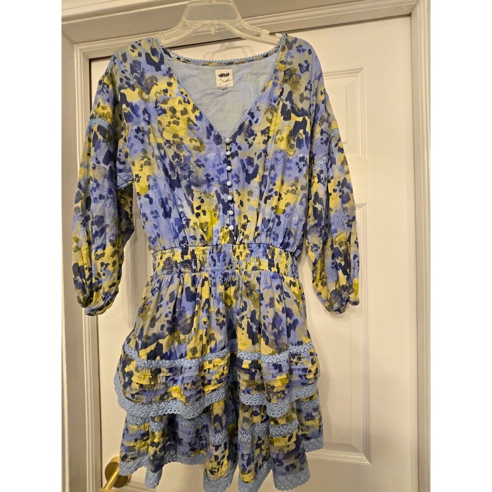 Aerie Rock N Ruffle Mini Dress Sz Medium Drop Waist Long Sleeve Feminine Boho